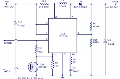 Mạch lấy nguồn 12V từ cổng usb